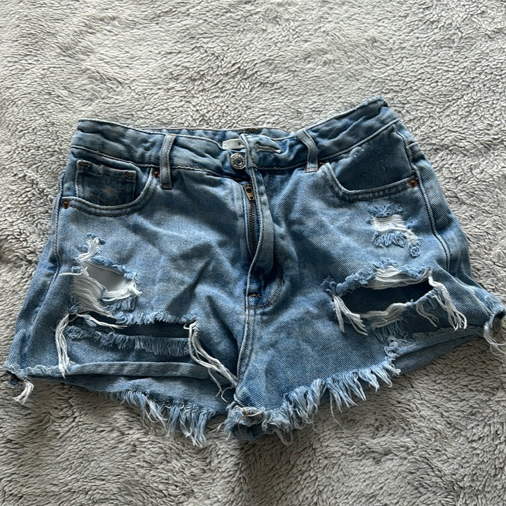 Pacsun High-Rise Ripped Jean Shorts Blue
